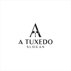 Black and White Minimalist Tuxedo Logo Design Featuring Letter A