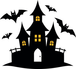 haunted-house-with-bats---white-background