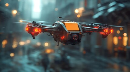 Futuristic drone in a city