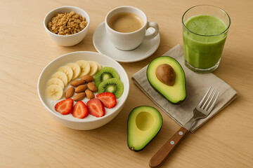 Healthy Breakfast with Yogurt and Fresh Fruits