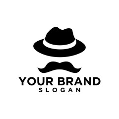 Black And White Silhouette Of A Hat And Mustache Logo