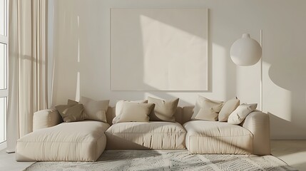 Beautiful Apartment, Sofa, Chair, Dining Table wall Mockup Interior design of modern living room