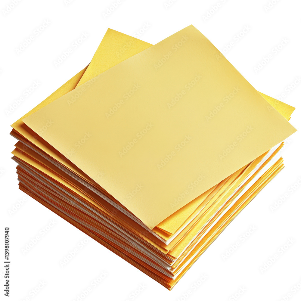 Poster a stack of bright yellow paper sheets neatly arranged on a flat surface representing organization an