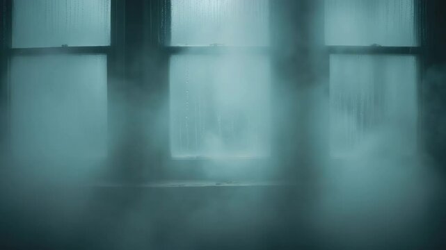 Due to the room's excessive humidity and poor ventilation, condensation appears on the windows.