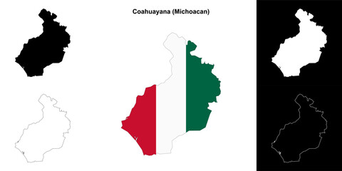 Coahuayana municipality (Michoacan) outline map set