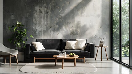 Beautiful Apartment, Sofa, Chair, Dining Table wall Mockup Interior design of modern living room