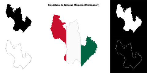 Tiquicheo de Nicolas Romero municipality (Michoacan) outline map set