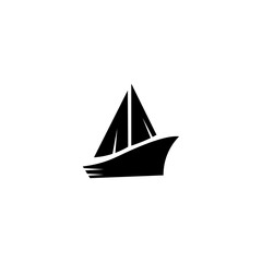 Black Silhouette Sailboat Icon on White Background
