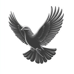 Fototapeta premium Soaring dove, monochrome, isolated, peace symbol, design element.