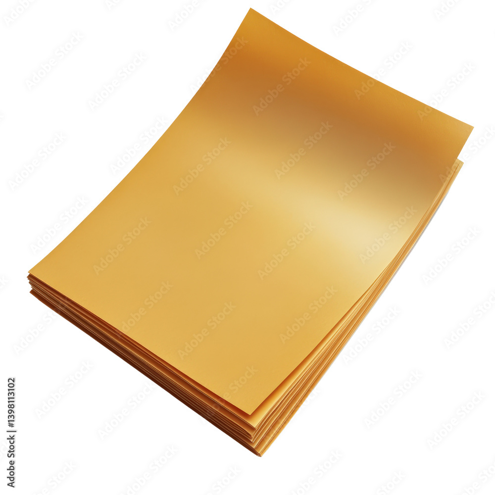 Poster a stack of gold colored paper sheets shimmering elegantly under soft lighting creating a luxurious v