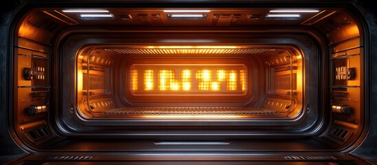 Obraz premium Futuristic corridor; glowing '1111' sign; sci-fi background; website banner