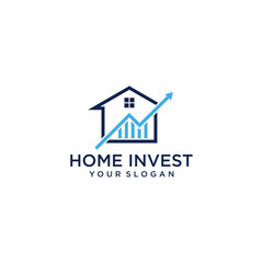 Blue and Black Home Invest Logo with Upward Trending Graph
