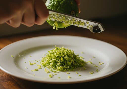 Zesting a Lime: Fresh Citrus Zest on a White Plate