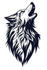 Howling wolf, tribal art style, white background, tattoo design