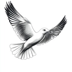 Naklejka premium Soaring seagull, monochrome sketch, isolated, white background, design element
