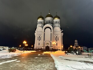 Могилев, Спасо-Преображенский храм зимней ночью