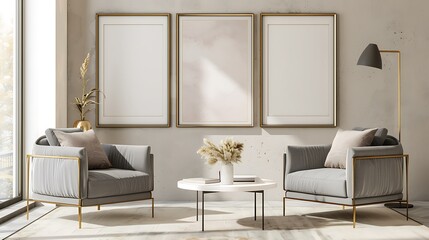 Beautiful Apartment, Sofa, Chair, Dining Table wall Mockup Interior design of modern living room