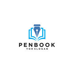 Blue and White Pen and Book Logo Design