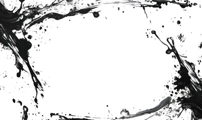 Grunge Ink Frame with Splatter and Brush Isolated on Transparent Background