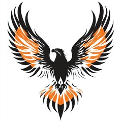 Fototapeta premium Fierce eagle soaring, tribal design, white background, logo design.