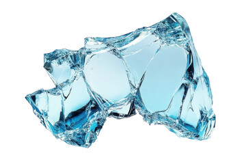Shattered glacial ice, a breathtaking cascade of icy blue fragments against a stark white background, capturing the raw beauty of nature's frozen artistry.