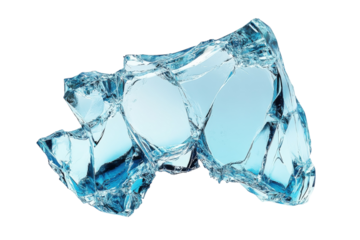 Shattered glacial ice, a breathtaking cascade of icy blue fragments against a stark white background, capturing the raw beauty of nature's frozen artistry.