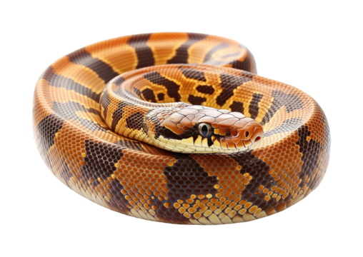 Colorful python snake curled up in a natural habitat captivating wildlife isolated on transparent background png
