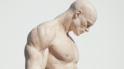 A detailed sculpture of a male figure, showcasing human anatomy and artistry.