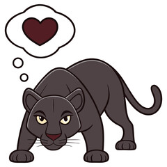 Cartoon Panther with Heart Thought Bubble, Transparent Background, Cute Feline Love
