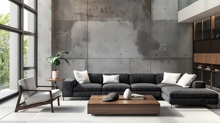 Beautiful Apartment, Sofa, Chair, Dining Table wall Mockup Interior design of modern living room