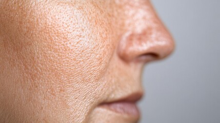 Close-up view of a person's face showcasing skin texture and natural beauty.
