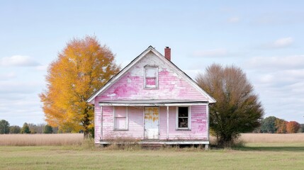 Obraz premium Abandoned Pink House in Field