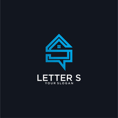 Blue Letter S House Logo Design on Dark Background