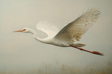 Obraz premium Elegant white bird in flight against a soft backdrop