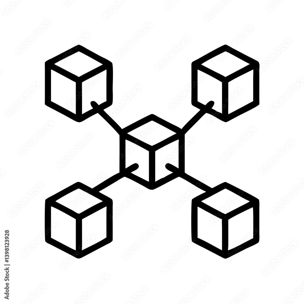 Poster network diagram of interconnected cubes representing a distributed system design
