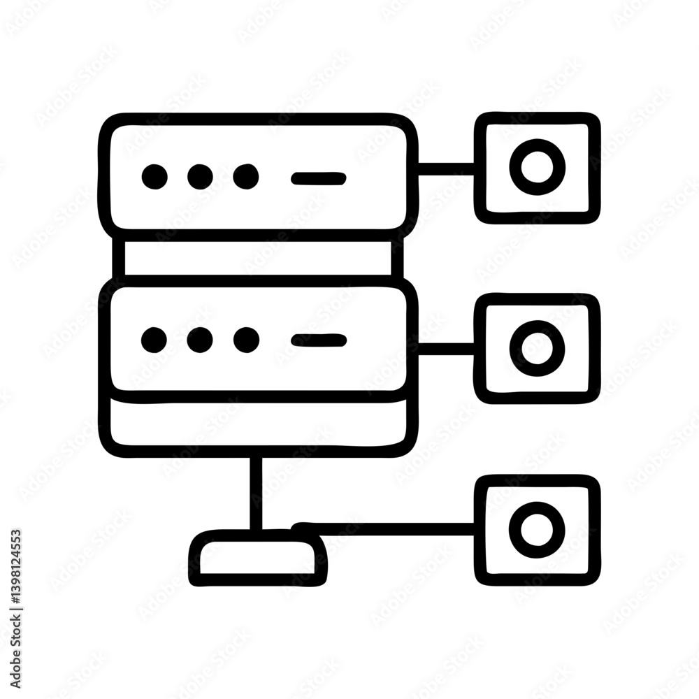 Poster outline server data network connection diagram for hosting and database solutions