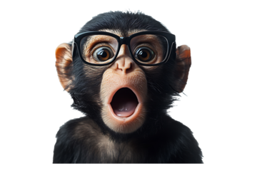 Surprised monkey wear glasses isolated on transparent background
