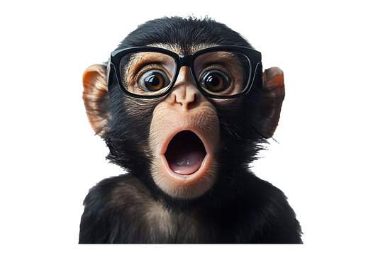 Surprised monkey wear glasses isolated on transparent background
