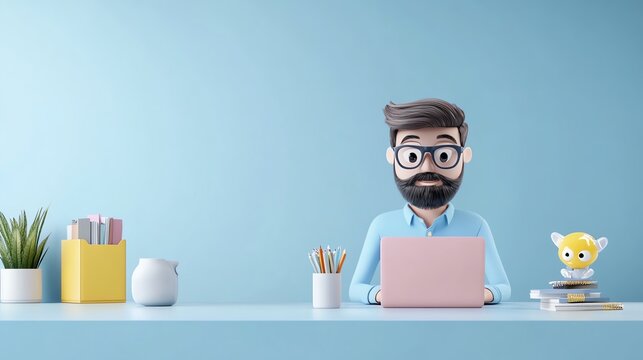 Augmented reality learning workshop with virtual assistant guides, 3D illustration