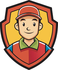 Delivery Man Logo Design Template — Vector Illustration of Courier Holding Box. Perfect for Business Logo, Delivery Service, or Express Shipping Brand Identity