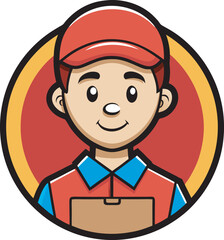 Delivery Man Logo Design Template — Vector Illustration of Courier Holding Box. Perfect for Business Logo, Delivery Service, or Express Shipping Brand Identity