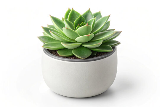 Fototapeta Green Succulent Plant in Modern Pot. A green succulent plant in a modern pot isolated on white background, ideal for home decor or gardening themes