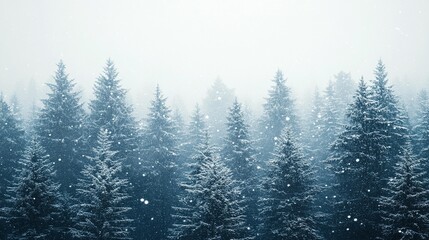 Snowy pine forest, tranquil winter scene.