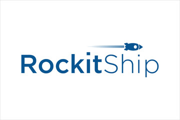 Blue Rocket Ship Logo on White Background