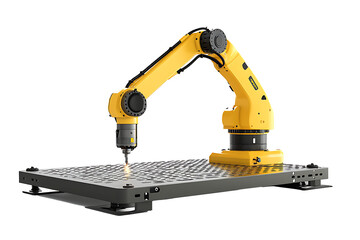 Fototapeta premium A white background with an industrial robot arm isolated on white background PNG. AI GENERATED