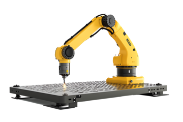 A white background with an industrial robot arm isolated on white background PNG. AI GENERATED