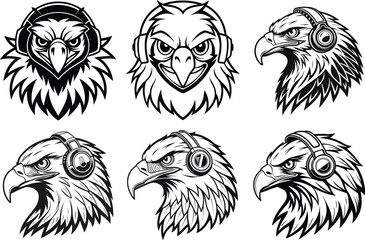 Rooster and hen vector set with tribal animal illustration including chicken eagle lion owl and tiger in black silhouette art style