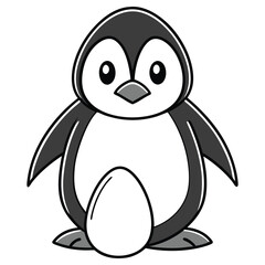 Cute Penguin with Round Eyes and Simple Design on White Background