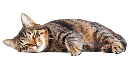 Obraz premium Resting cat on cutout background indoor photography cozy environment close-up relaxation concept