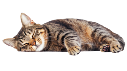 Resting cat on cutout background indoor photography cozy environment close-up relaxation concept